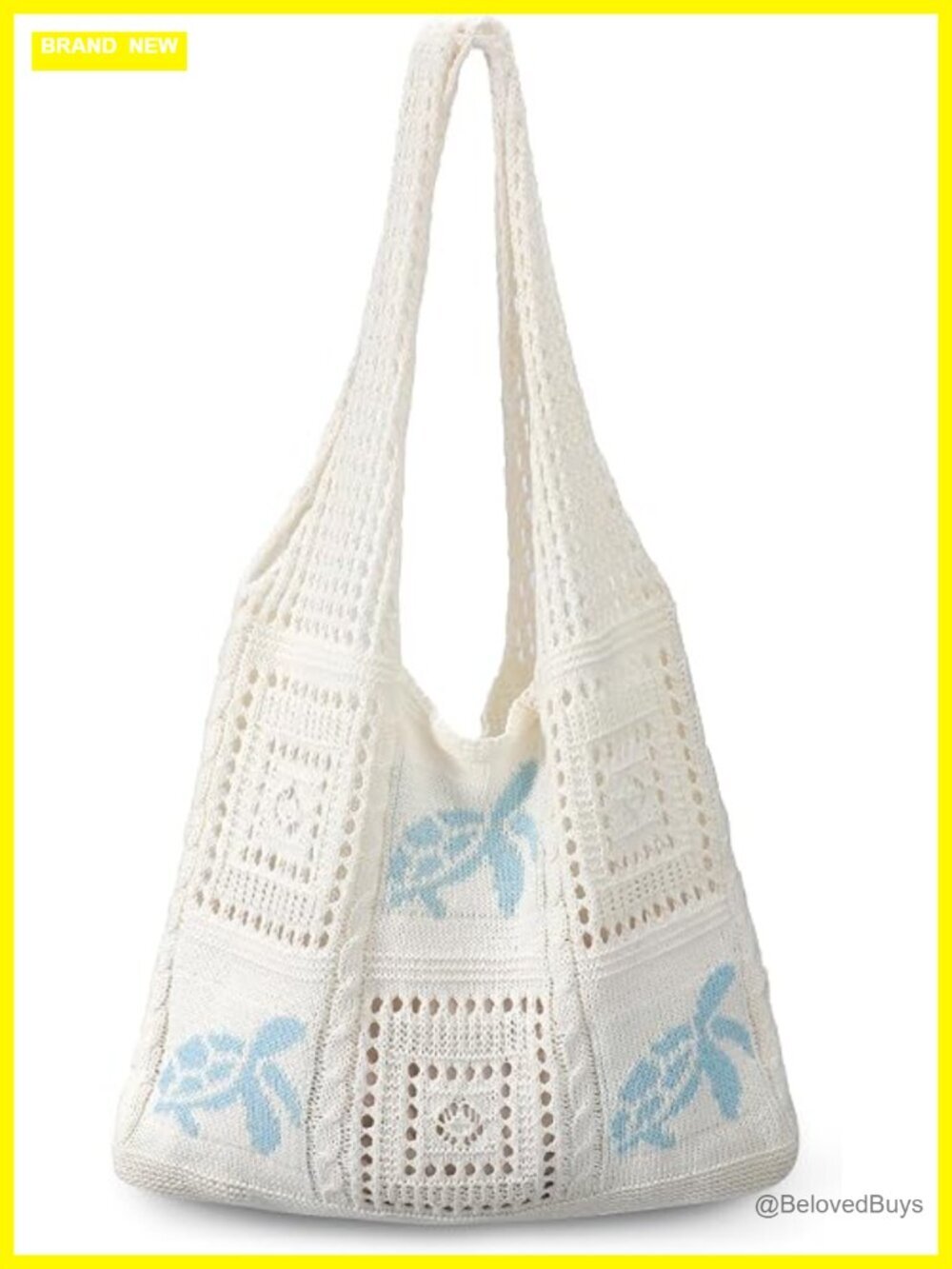 Crochet Tote Bag Soft Knit Shoulder Bag Foldable Lightweight Beach Travel